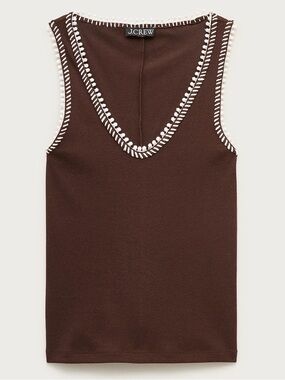 J. Crew Perfect rib V-neck tank top with hand-stitched trim - Brown